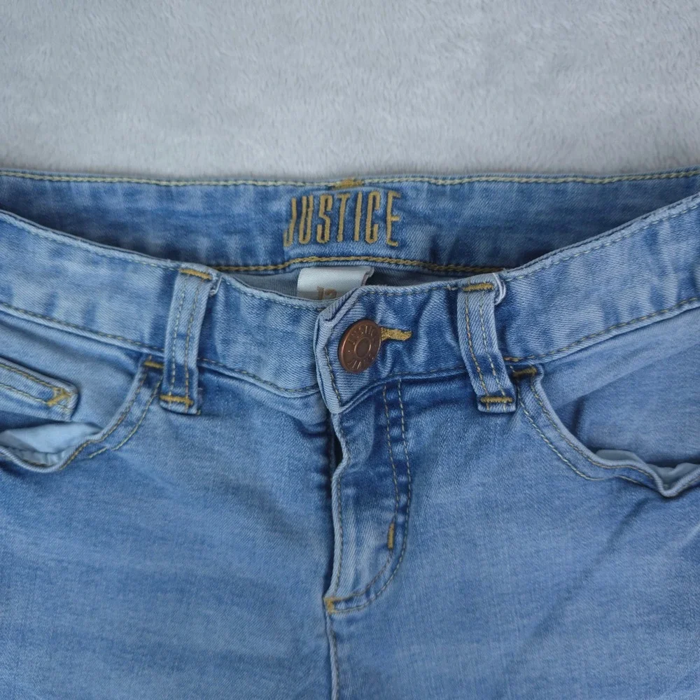 Justice Denim‎ Shorts Girls 12 Blue Distressed Frayed Hem Stretch Bermuda